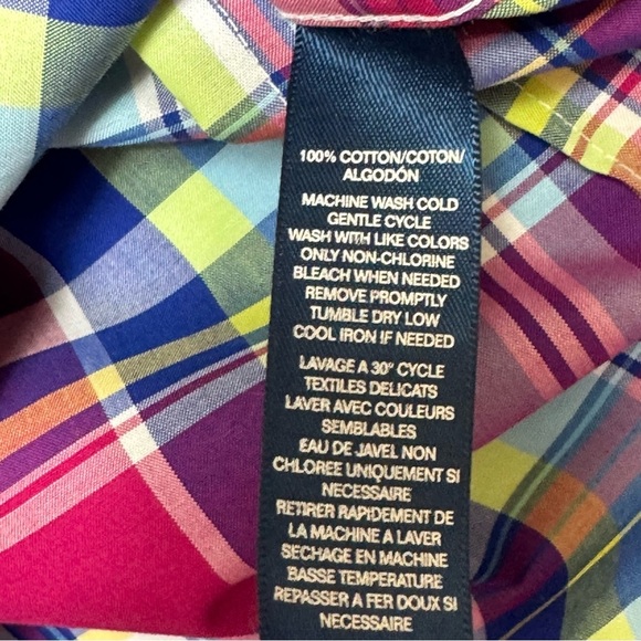 Chaps Womens Plaid Button Down Shirt Multi Color Red Blue 3/4 Sleeve Sz Petite M - Picture 10 of 12